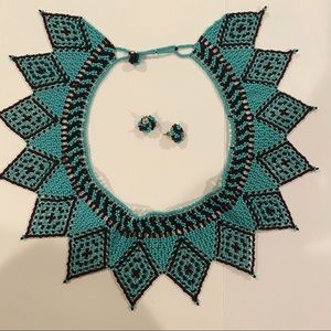 Women’s Huichol Beaded Necklace And Earrings.